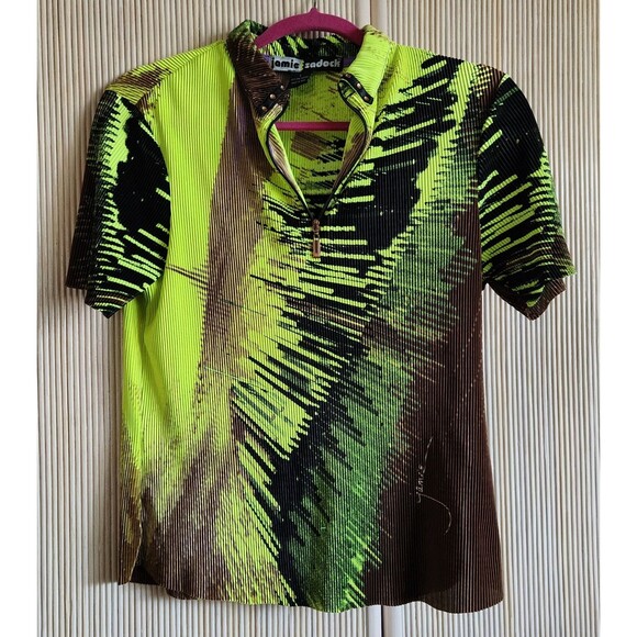 Jamie Sadock Tops - Jamie Sadock Women’s Top Size Small Neon Crinkle Abstract Bold Golf Athletic EUC